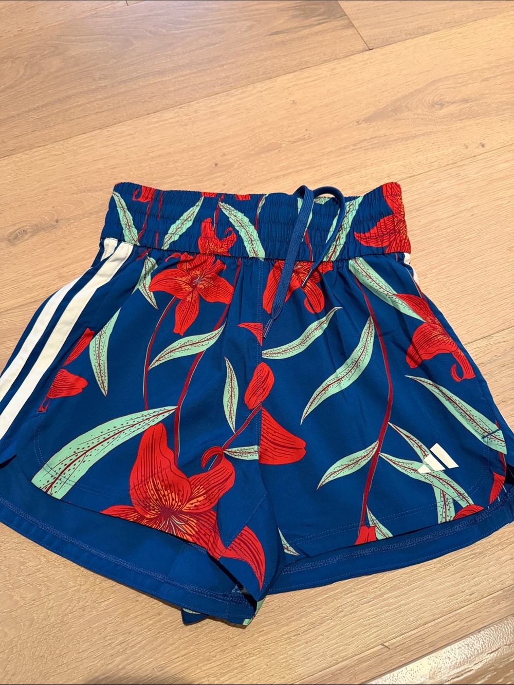 FARM Rio Blue Floral Athletic Shorts with Red & Mint